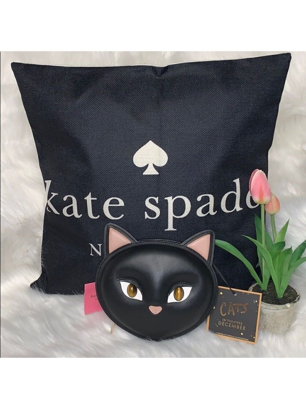 Kate Spade Black Cat Leather Crossbody Bag Novelty Purse Cute Kawaii Coquette